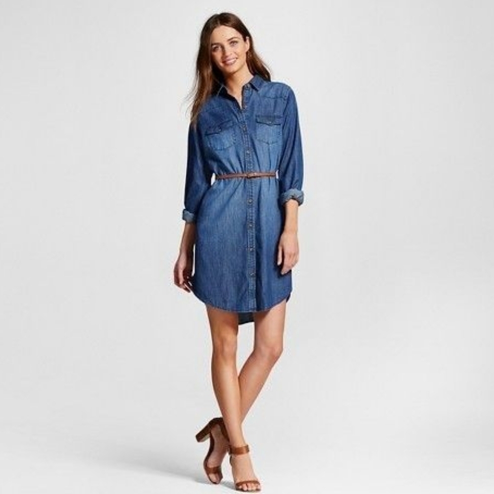 NWT Chambray Belted Shirt Dress With Pockets Size Xs